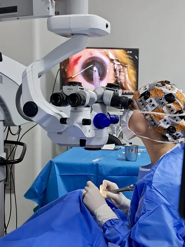 Hands at work during microsurgery